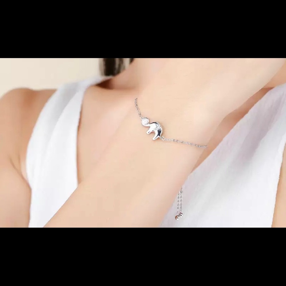 Sterling Silver Elephant Bracelet with Pearl
